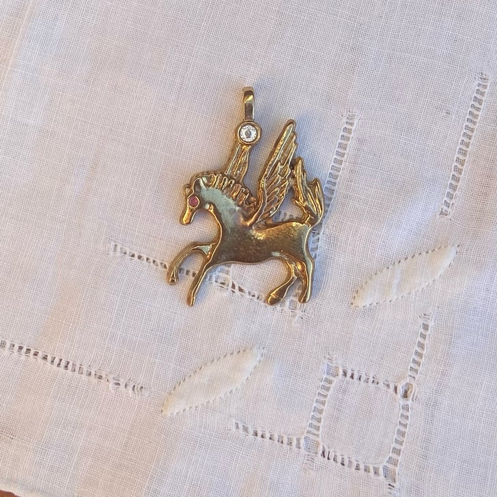 Vintage Gold Pegasus Pendant with Crystal Accents